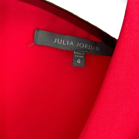 JULIA JORDAN Pleated Faux-Wrap Long-Sleeve Dress in Cherry Size 4 - Picture 12 of 17